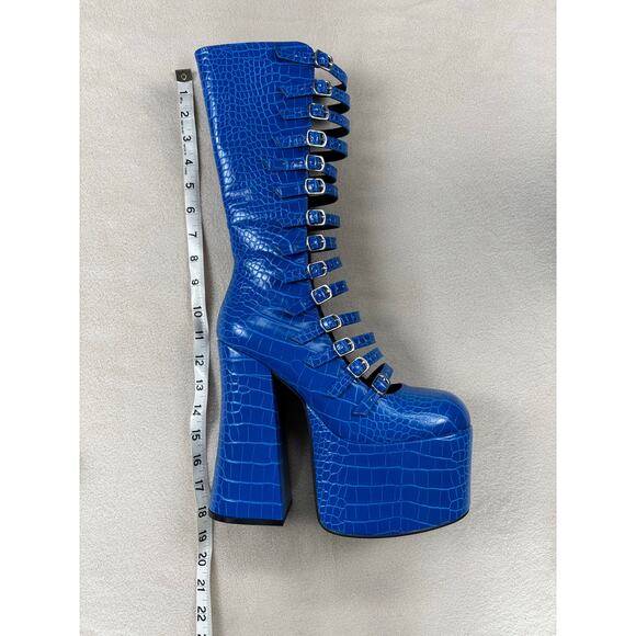 NWOB Dolls Kill Current Mood Hardcore Dazzle Platinum boots blue Sz 10 goth punk - Picture 5 of 10